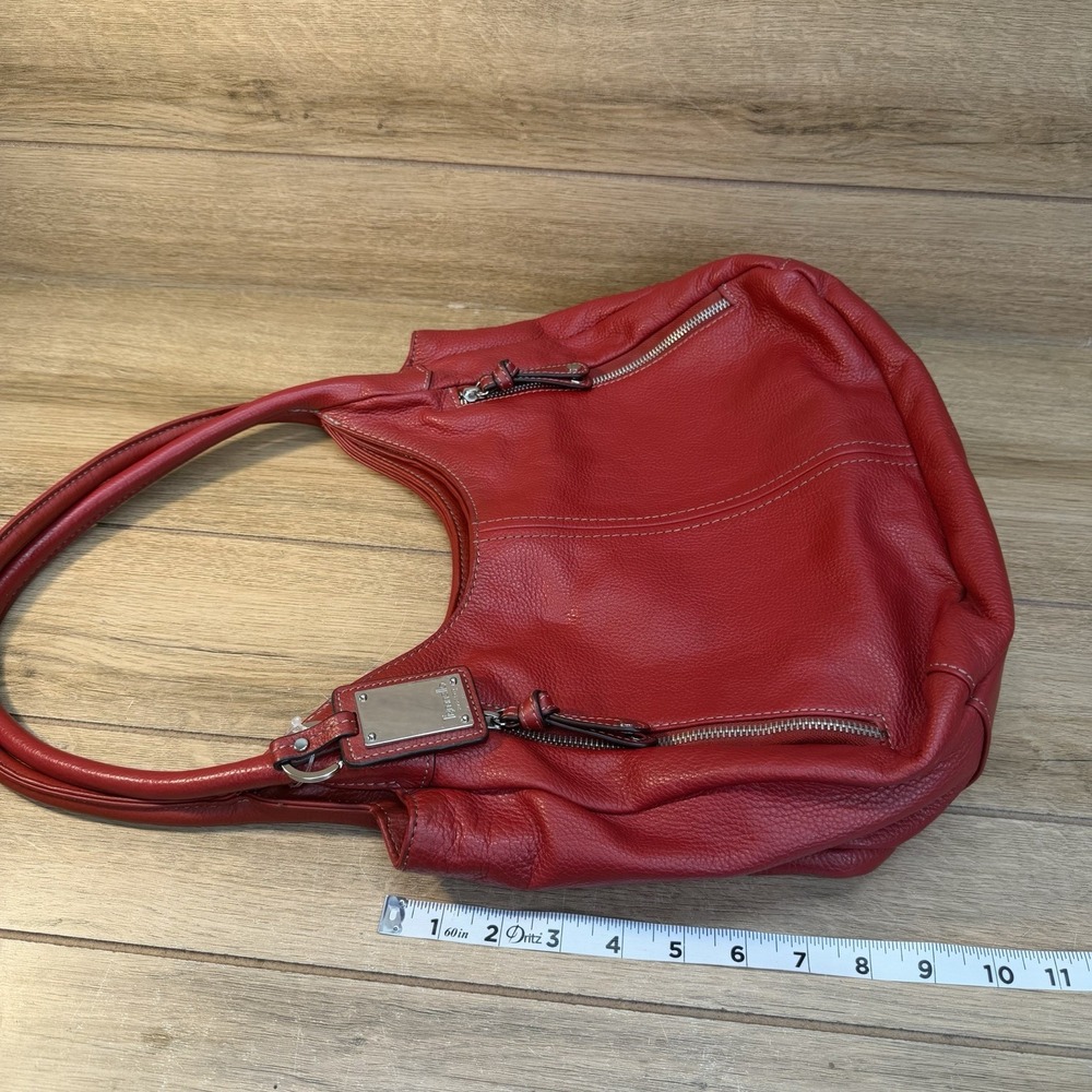 Vintage Tignanello Bright Cherry Red Pebbled Leather Shoulder Bag Purse Hobo - Picture 15 of 16